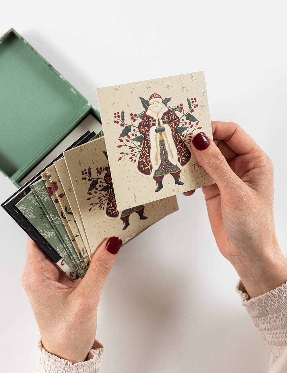 Santa Claus with Holly Small Christmas Card