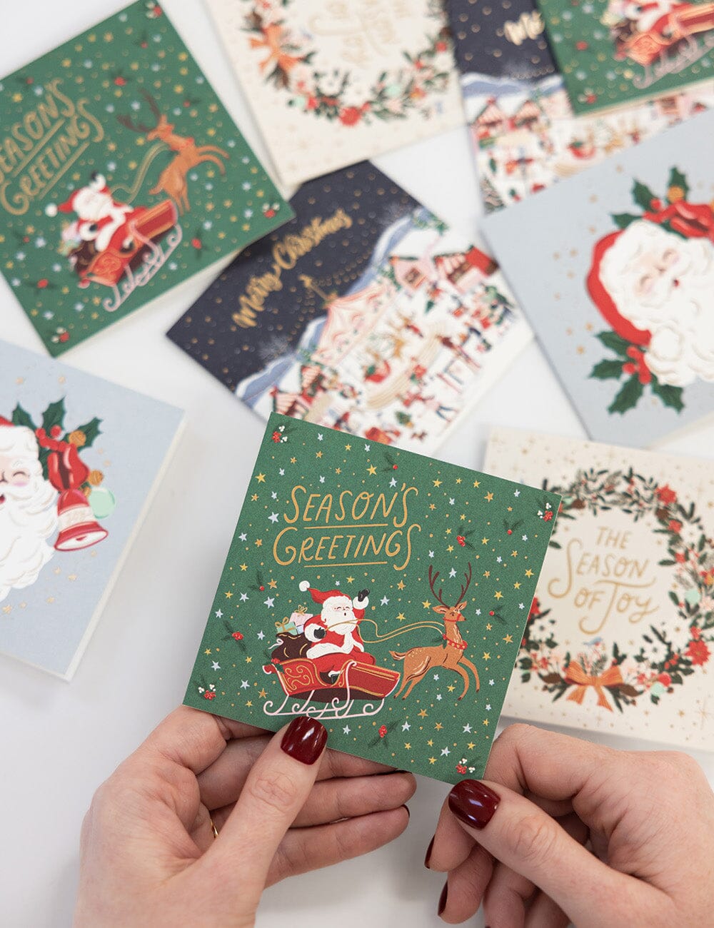 Seasons Greetings Santa Sleigh Square Card