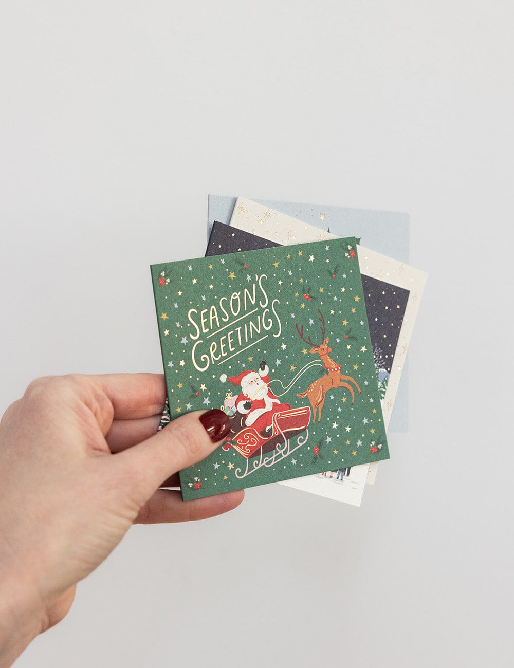 Seasons Greetings Santa Sleigh Square Card