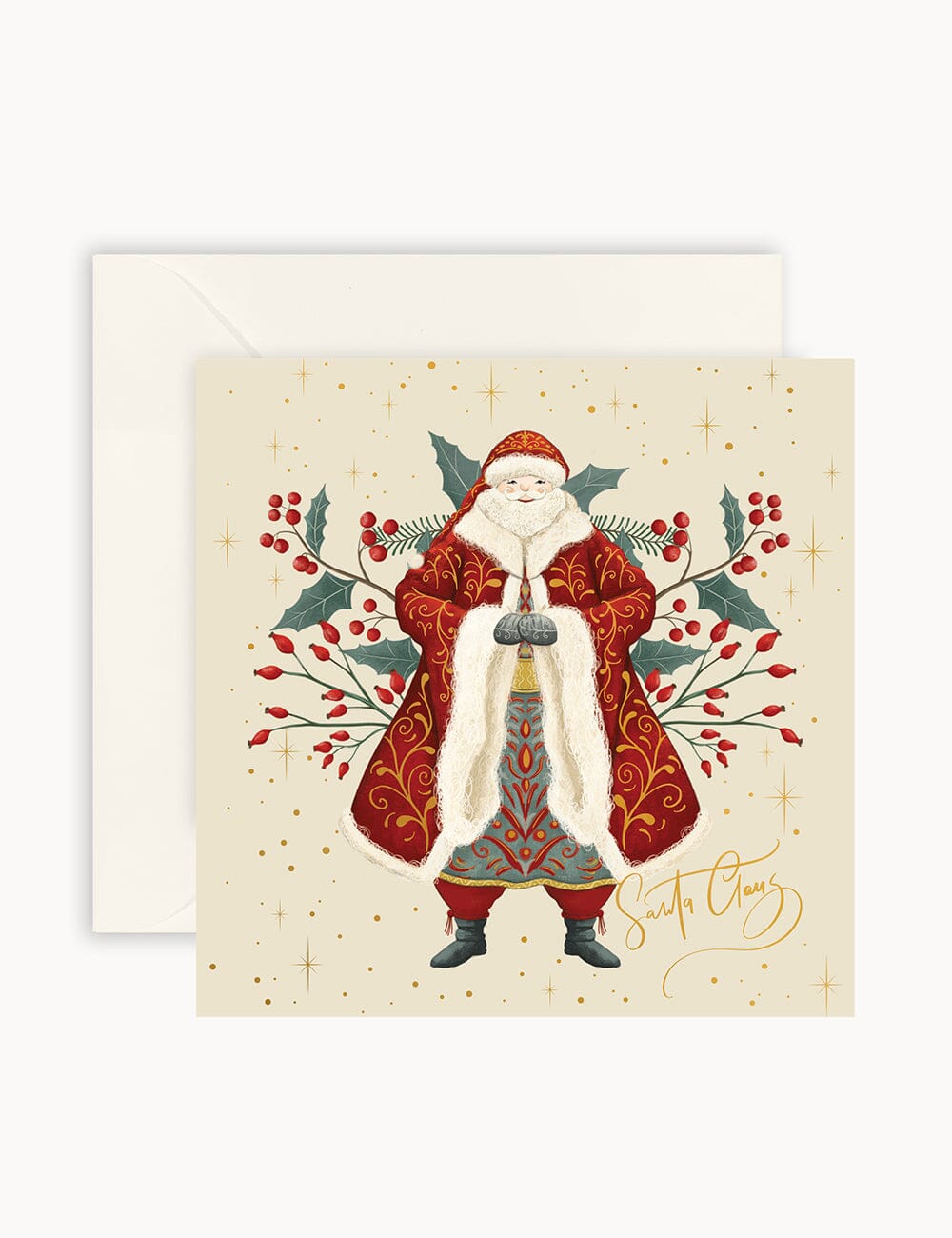 "Santa Claus with Holly" Small Christmas Card Christmas Cards Bespoke Letterpress 