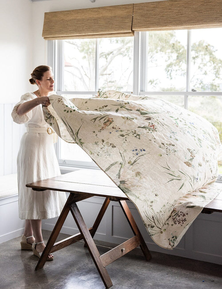 Summer Peonies Linen Tablecloth Tablecloth Bespoke Letterpress 