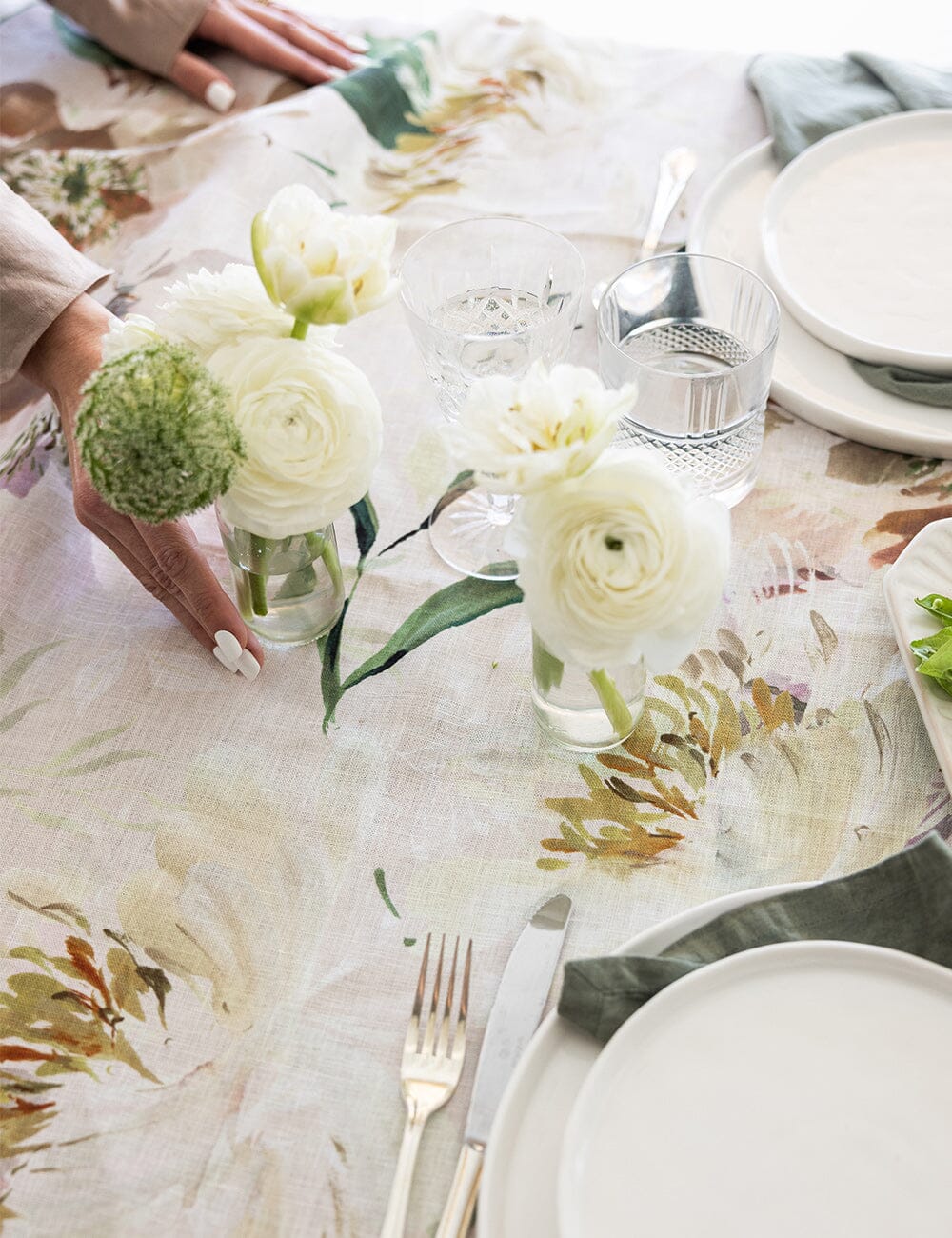 Peony Study Linen Tablecloth