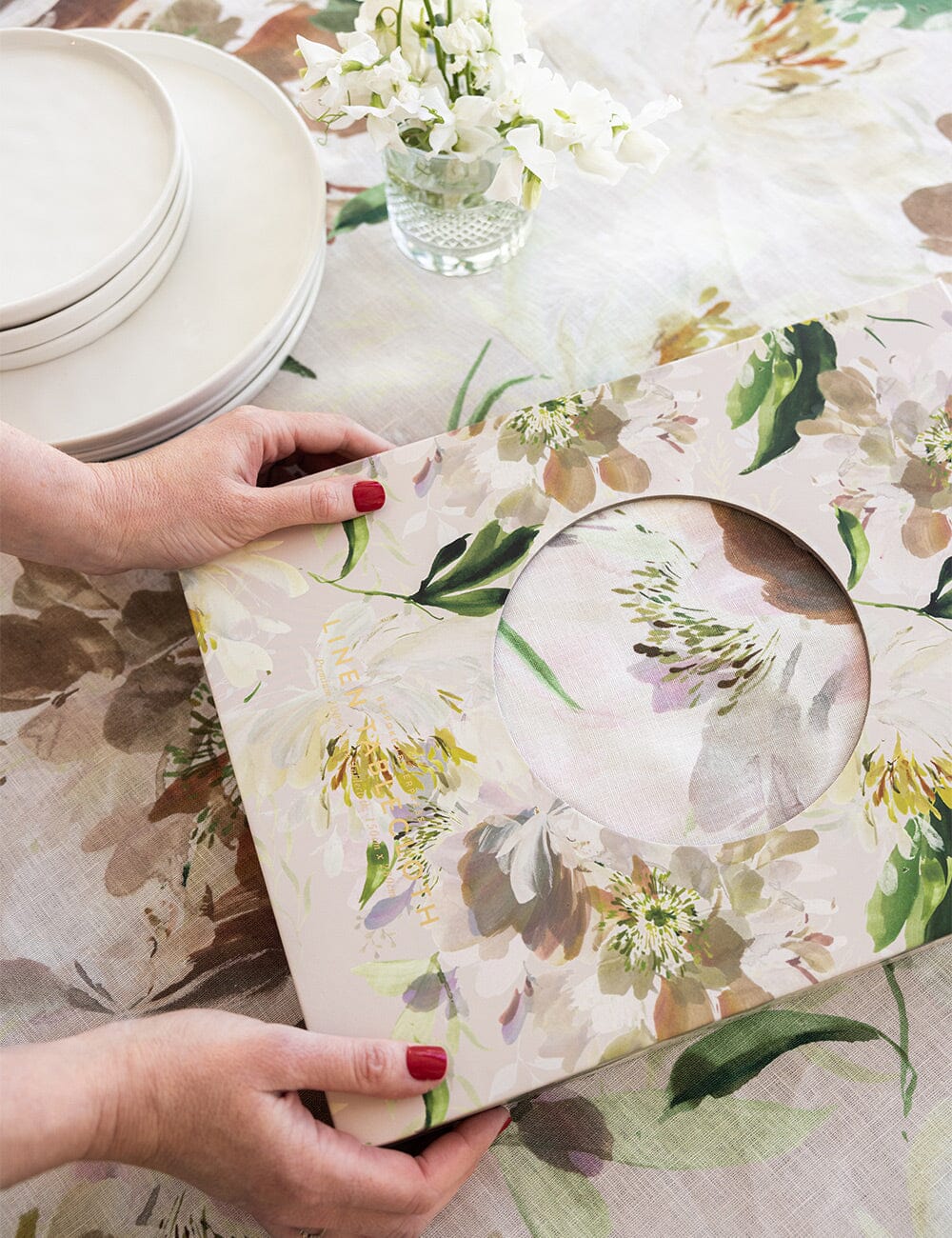 Peony Study Linen Tablecloth