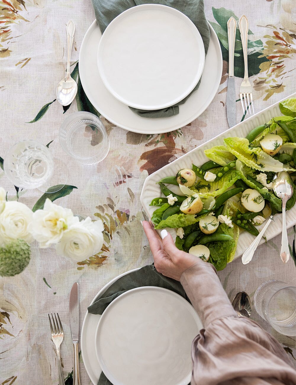 Peony Study Linen Tablecloth