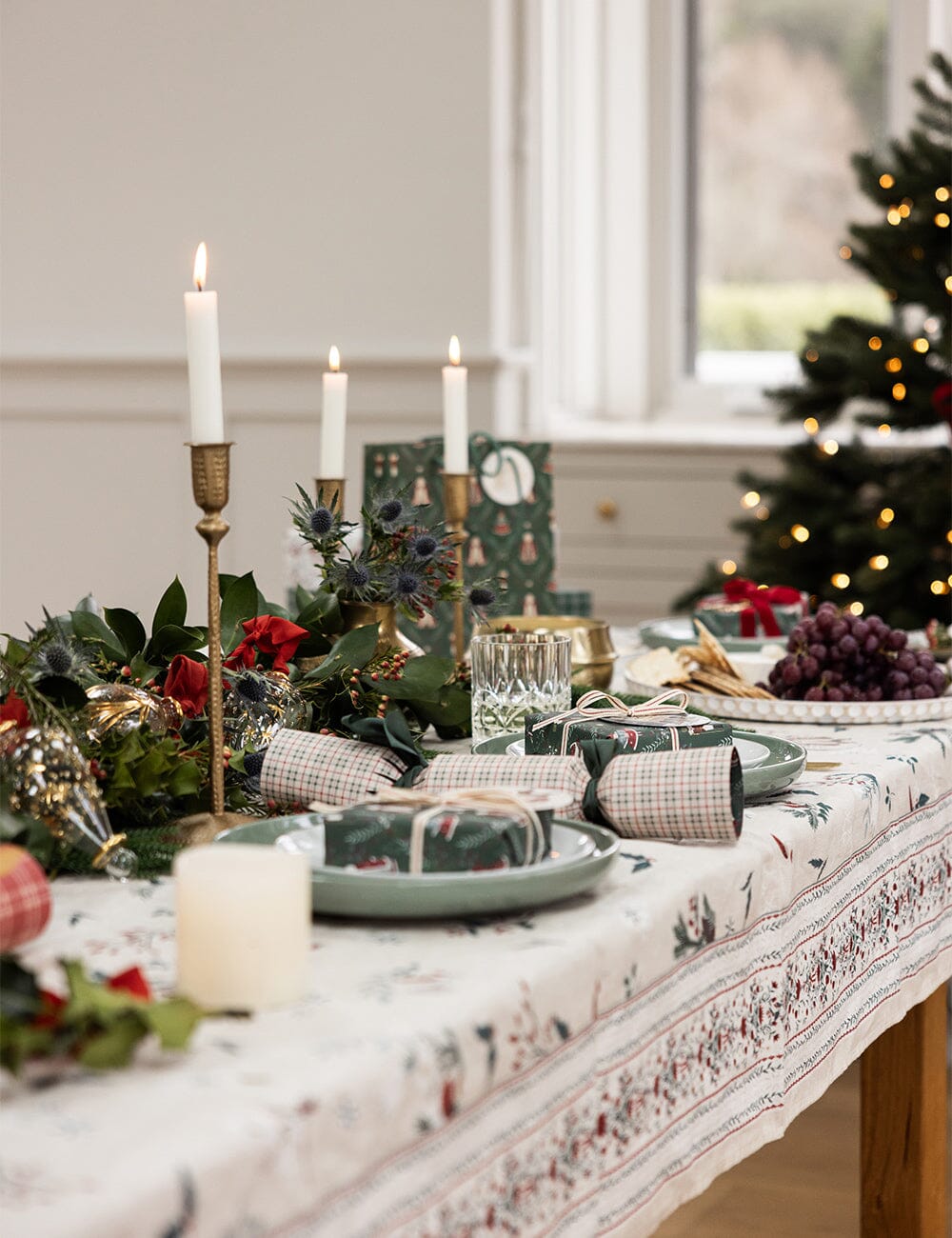 Heirloom Christmas Holly Linen Tablecloth Tablecloth Bespoke Letterpress 