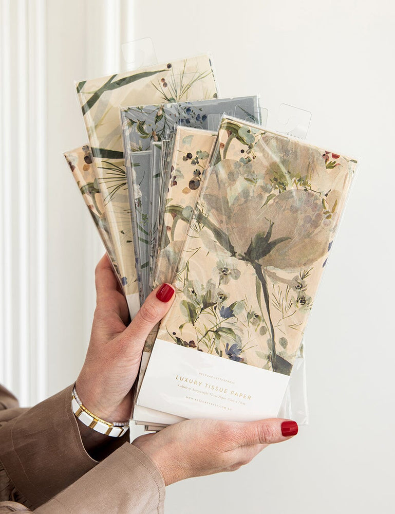 4pk Tissue Paper - Summer Peonies (Blush) Tissue Paper Bespoke Letterpress 