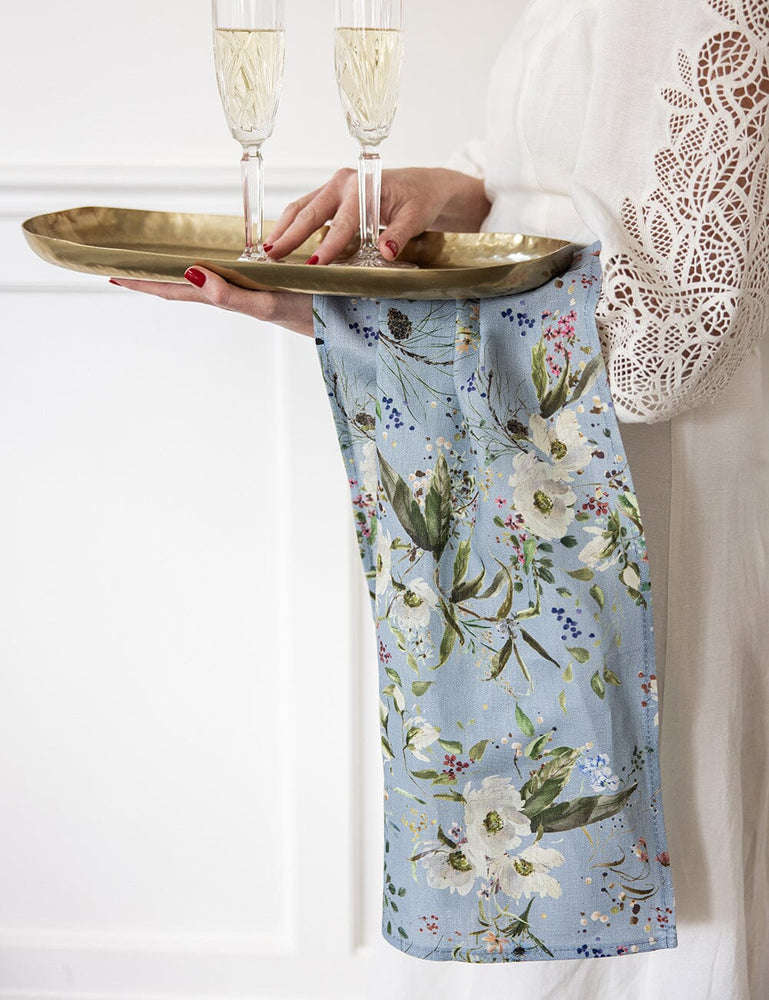 English Garden (Blue) 100% Linen Tea Towel Tea Towel Bespoke Letterpress 