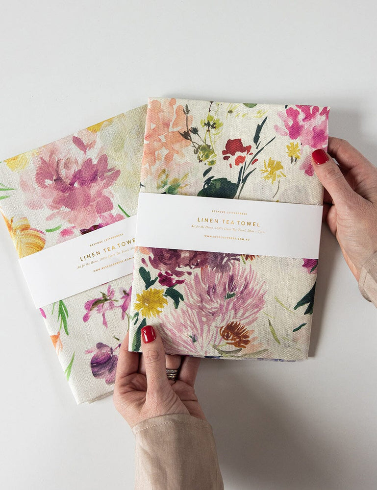Wildflowers 100% Linen Tea Towel Tea Towel Bespoke Letterpress 