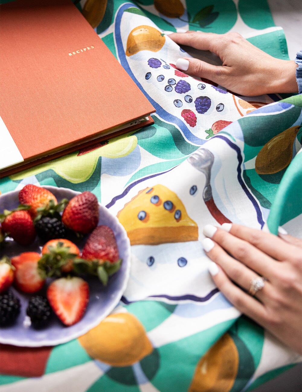 Lemon Tart & Berries 100% Linen Tea Towel