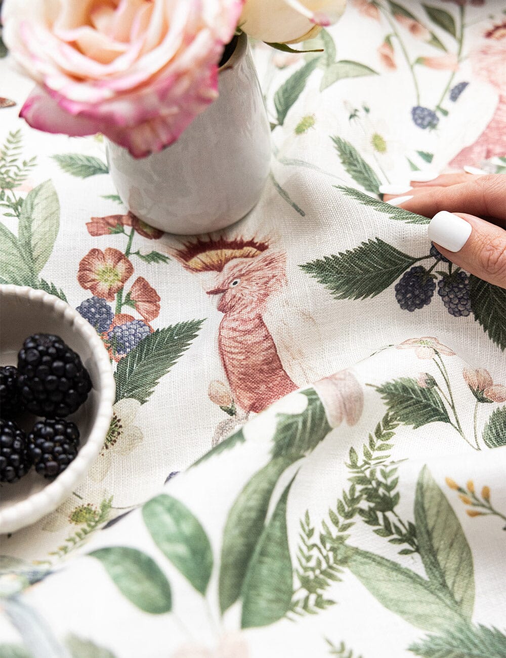 Pink Cockatoo 100% Linen Tea Towel