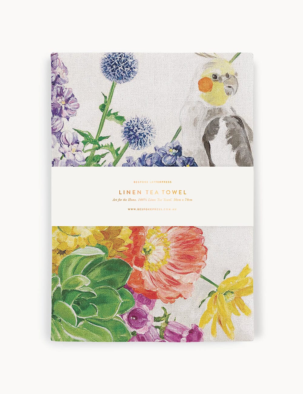 Cockatiel 100% Linen Tea Towel Tea Towel Bespoke Letterpress 