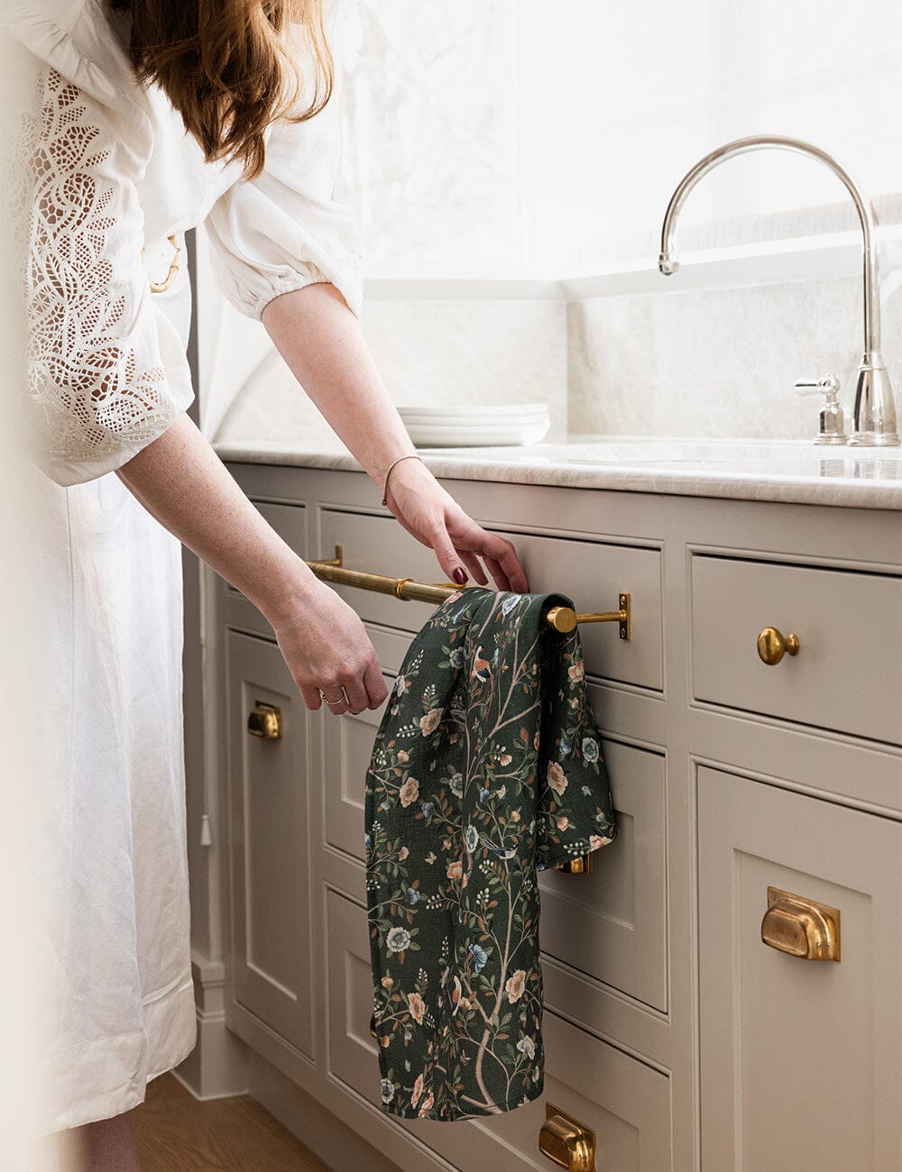 Olive Camellia Tree 100% Linen Tea Towel