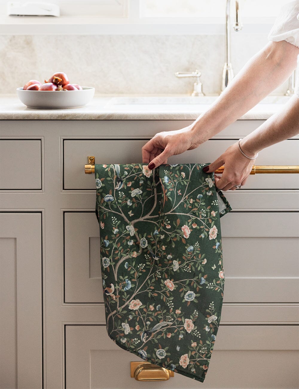 Olive Camellia Tree 100% Linen Tea Towel