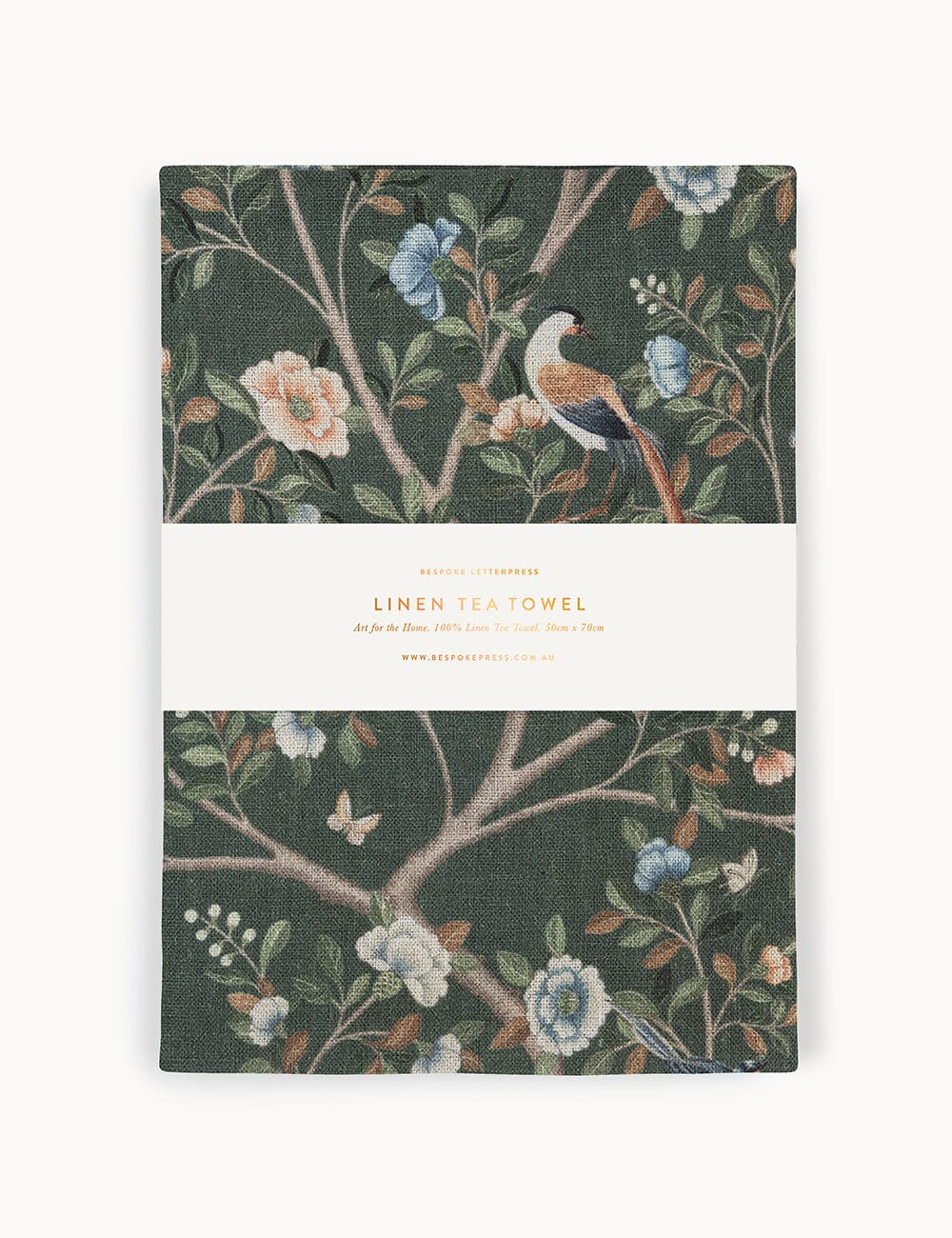 Olive Camellia Tree 100% Linen Tea Towel