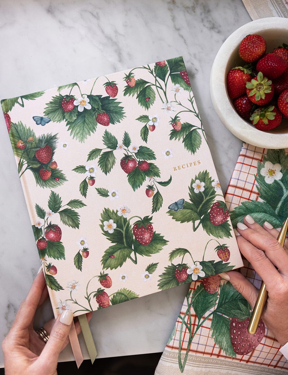 Strawberries 100% Linen Tea Towel