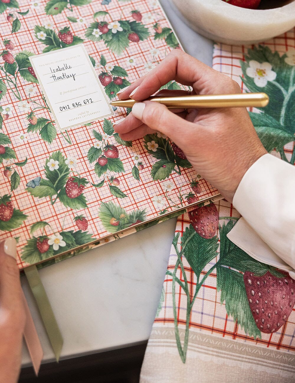 Strawberries 100% Linen Tea Towel
