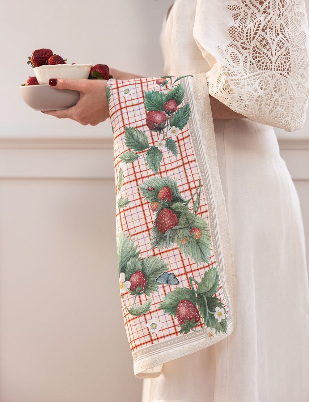 Strawberries 100% Linen Tea Towel
