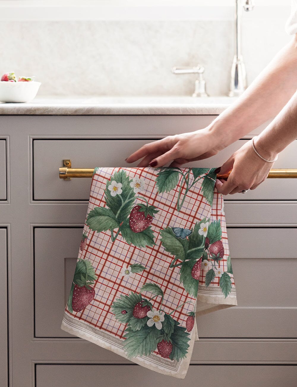Strawberries 100% Linen Tea Towel