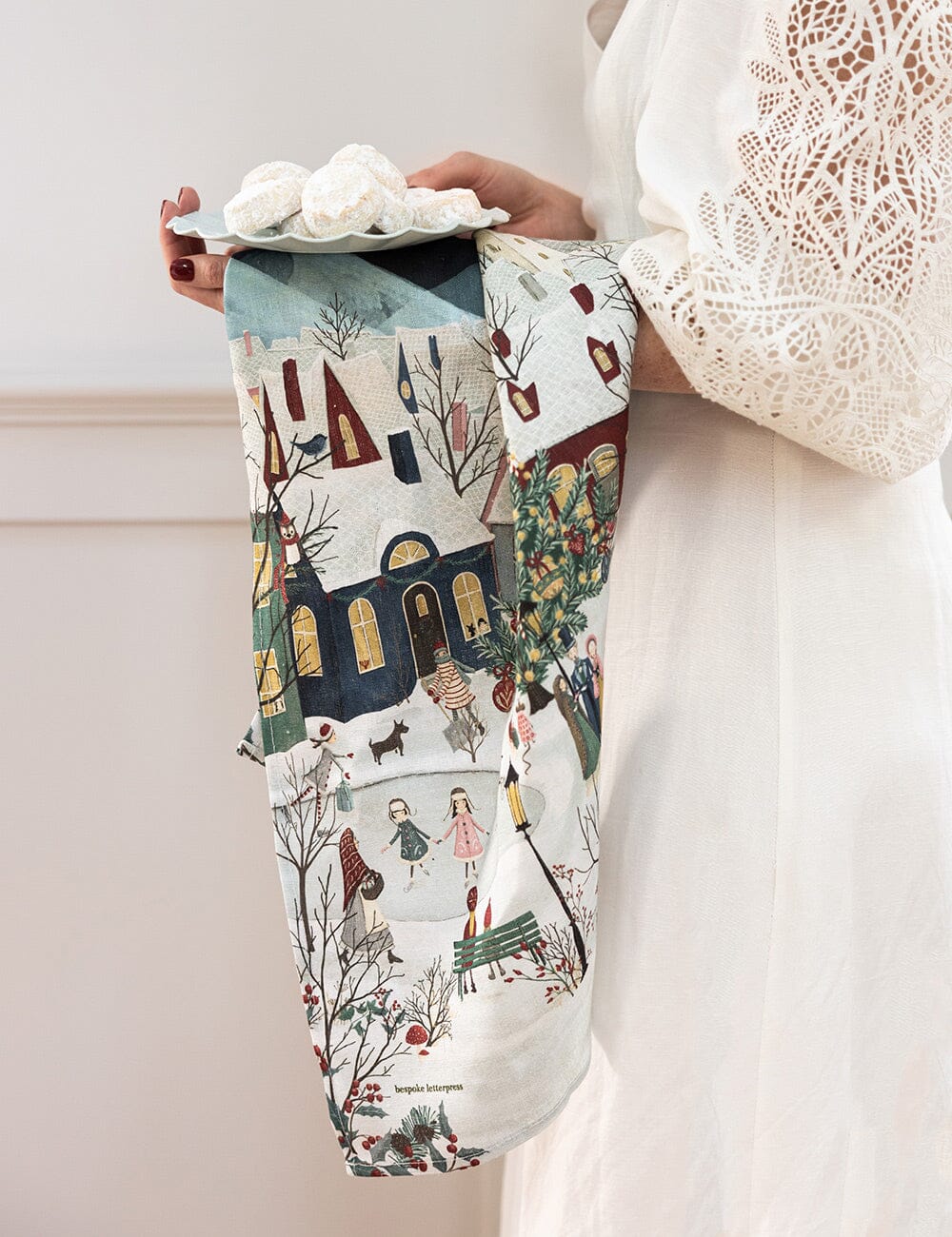 The Christmas Village 100% Linen Tea Towel Tea Towel Bespoke Letterpress 