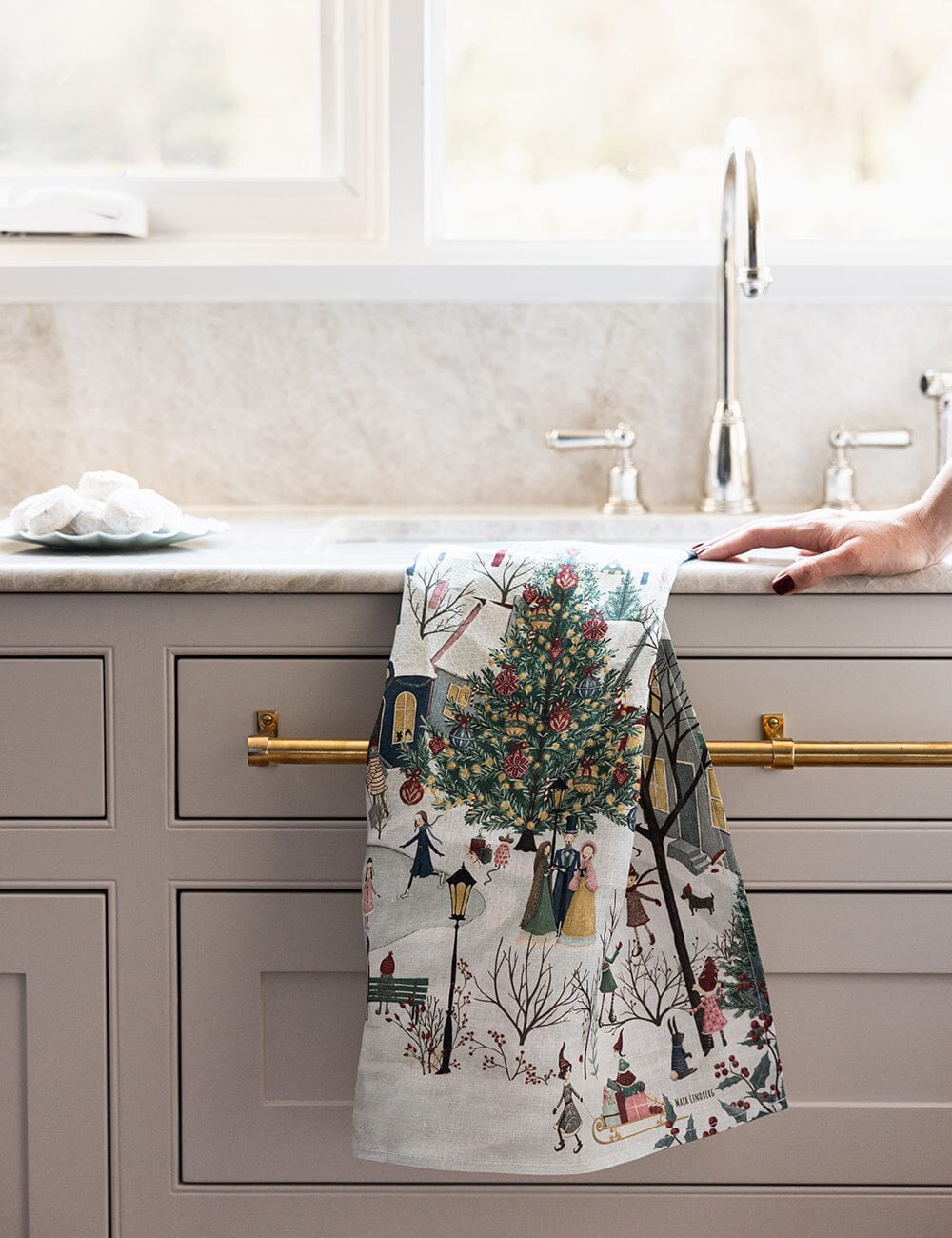 The Christmas Village 100% Linen Tea Towel Tea Towel Bespoke Letterpress 