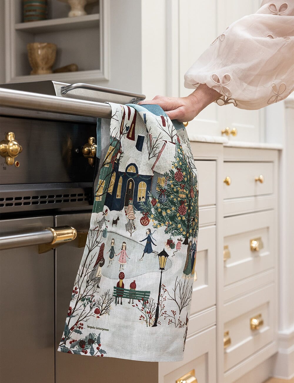 The Christmas Village 100% Linen Tea Towel