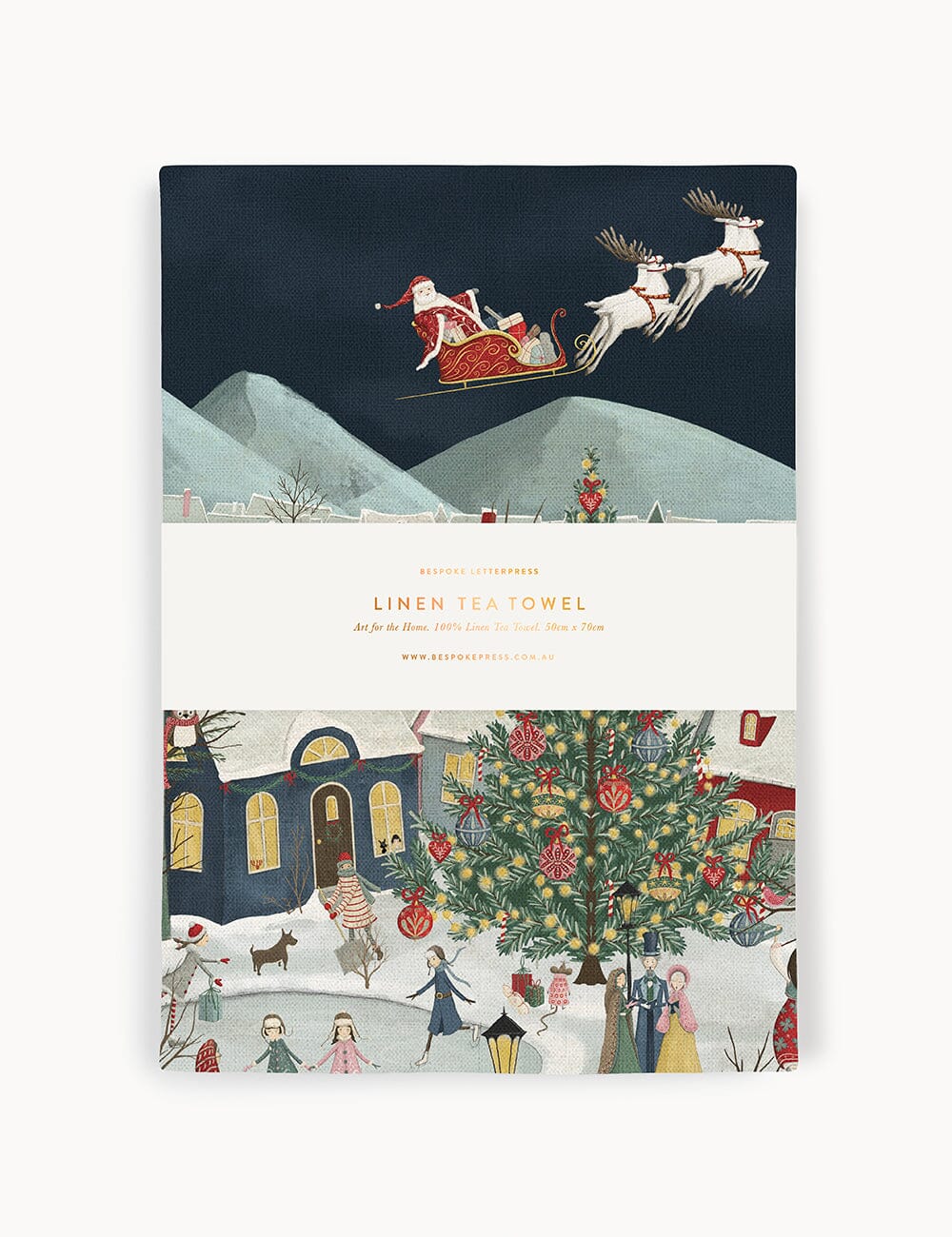 The Christmas Village 100% Linen Tea Towel