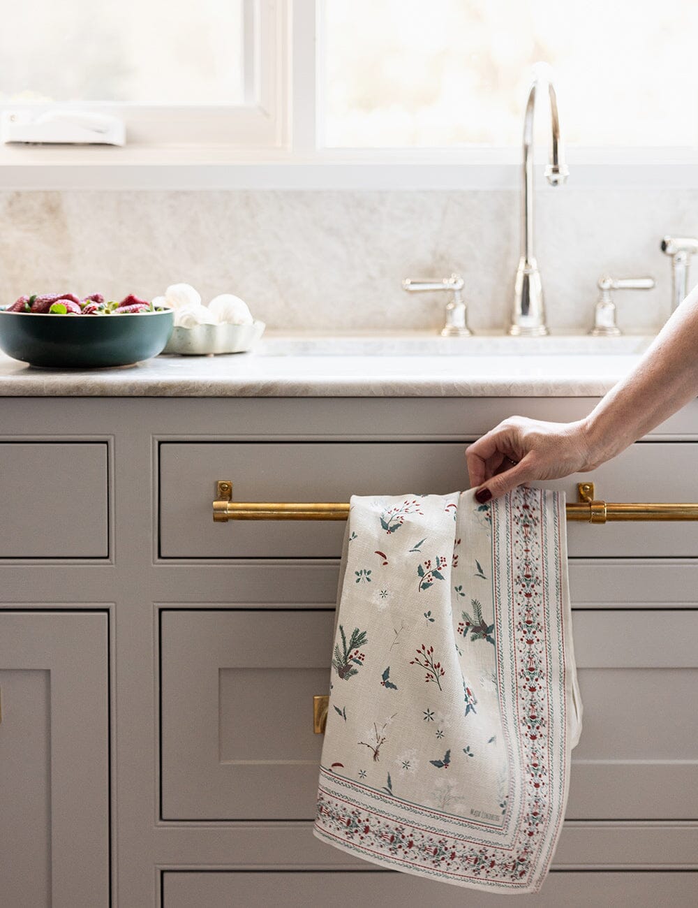 Heirloom Christmas Holly 100% Linen Tea Towel