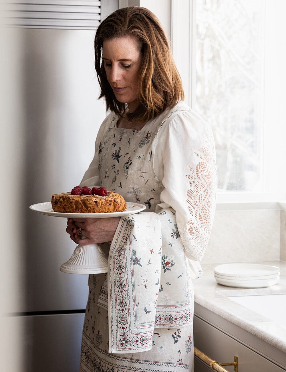Heirloom Christmas Holly 100% Linen Tea Towel