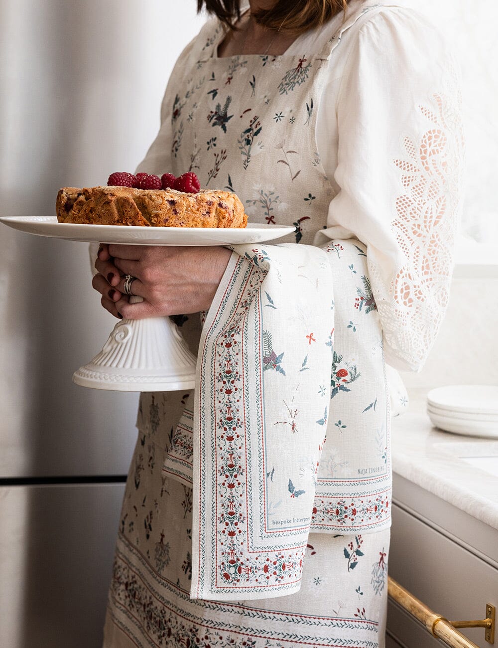 Heirloom Christmas Holly 100% Linen Tea Towel