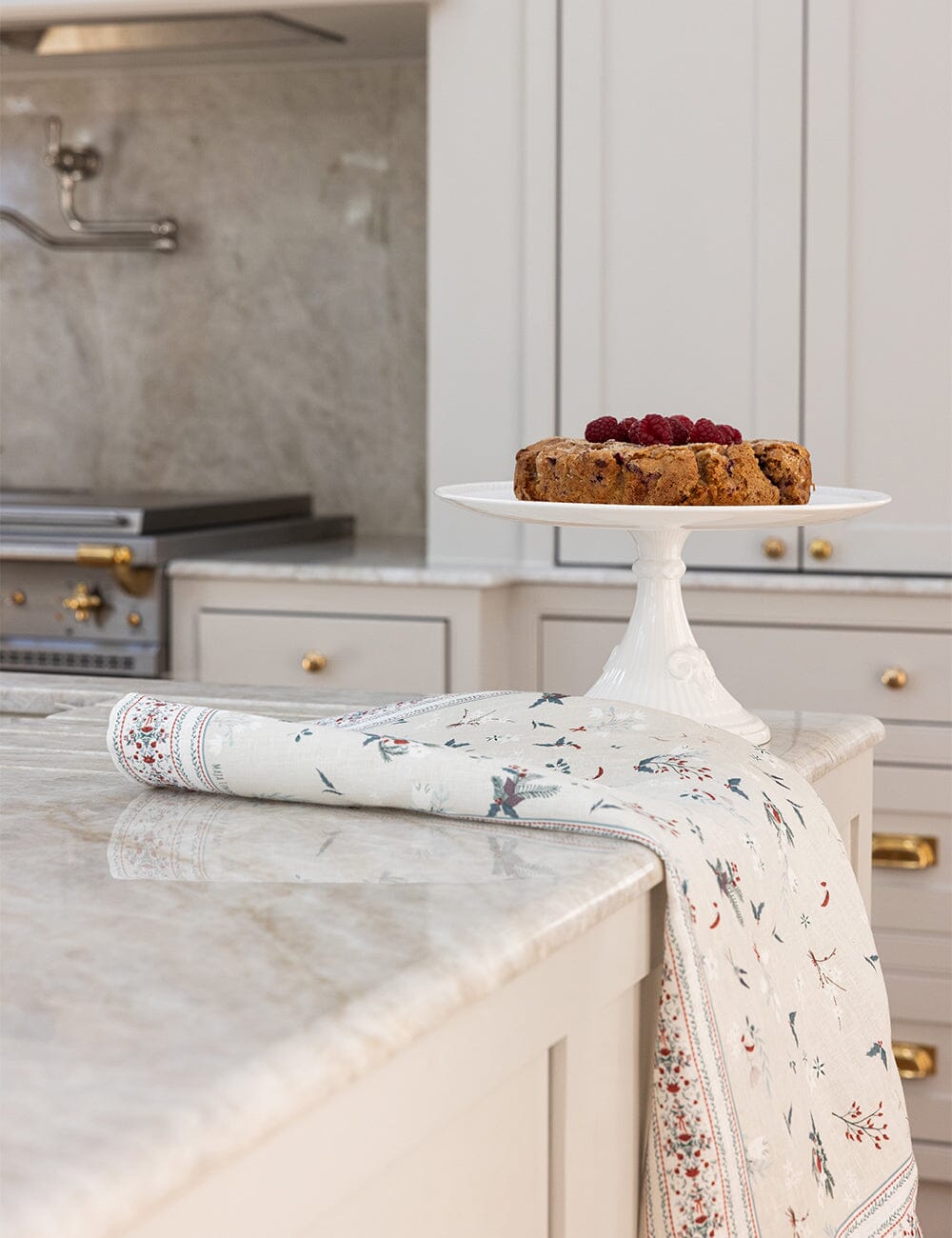 Heirloom Christmas Holly 100% Linen Tea Towel