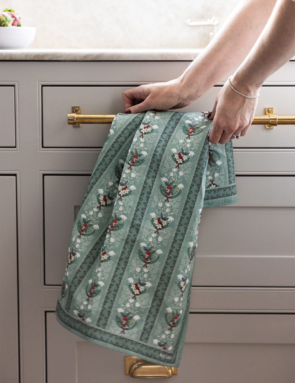 Christmas Songbirds 100% Linen Tea Towel