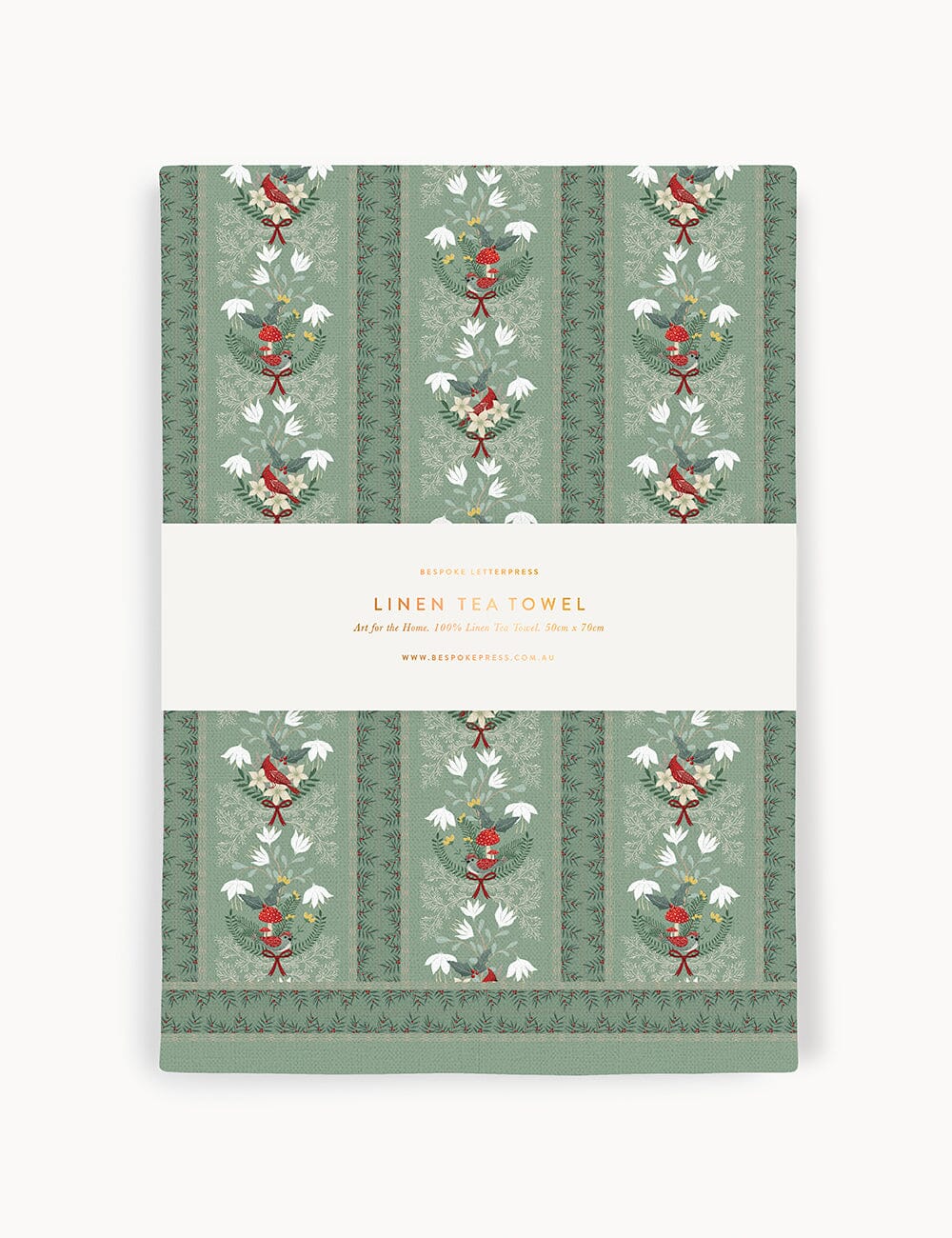 Christmas Songbirds 100% Linen Tea Towel Tea Towel Bespoke Letterpress 