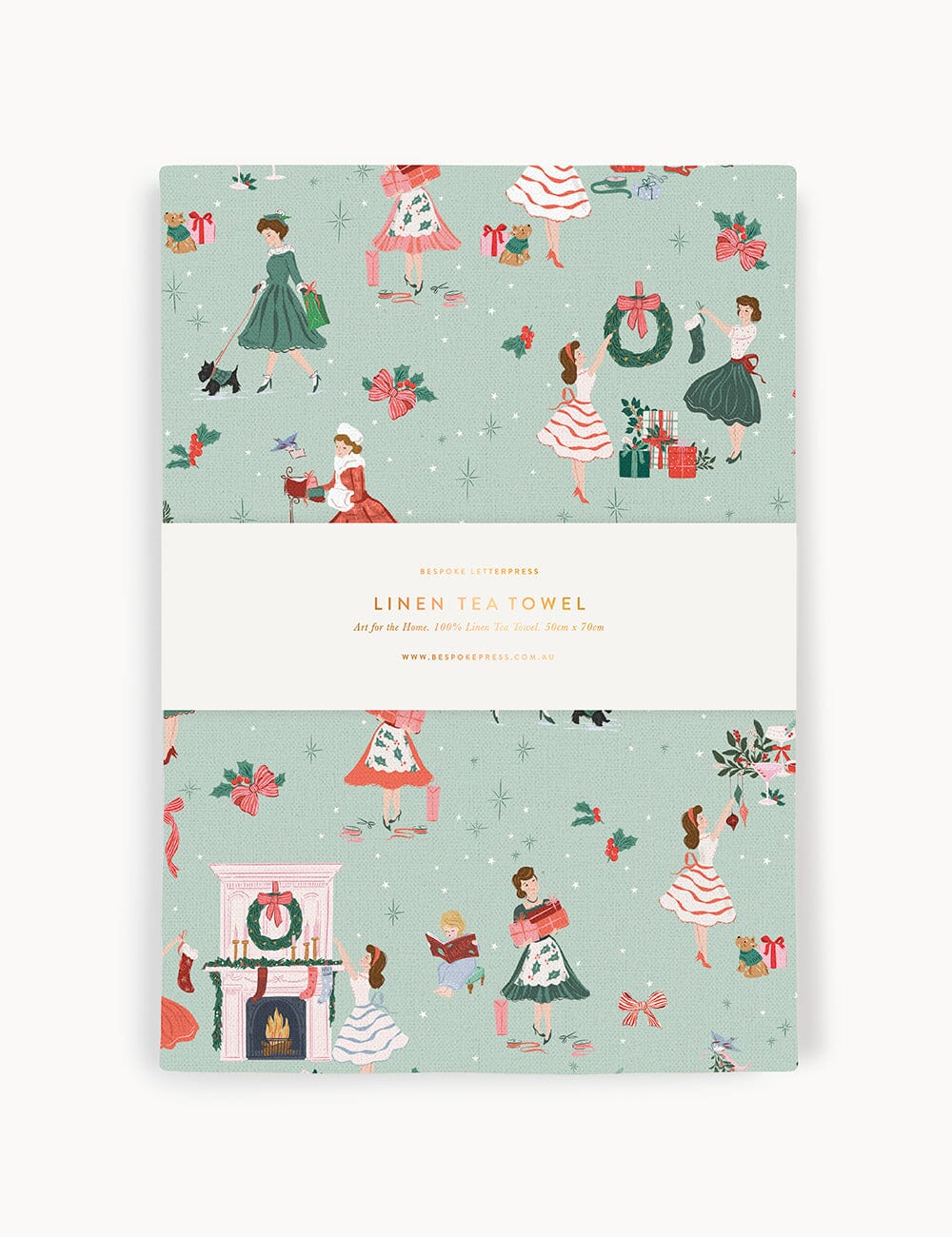 Christmas Ladies 100% Linen Tea Towel Tea Towel Bespoke Letterpress 