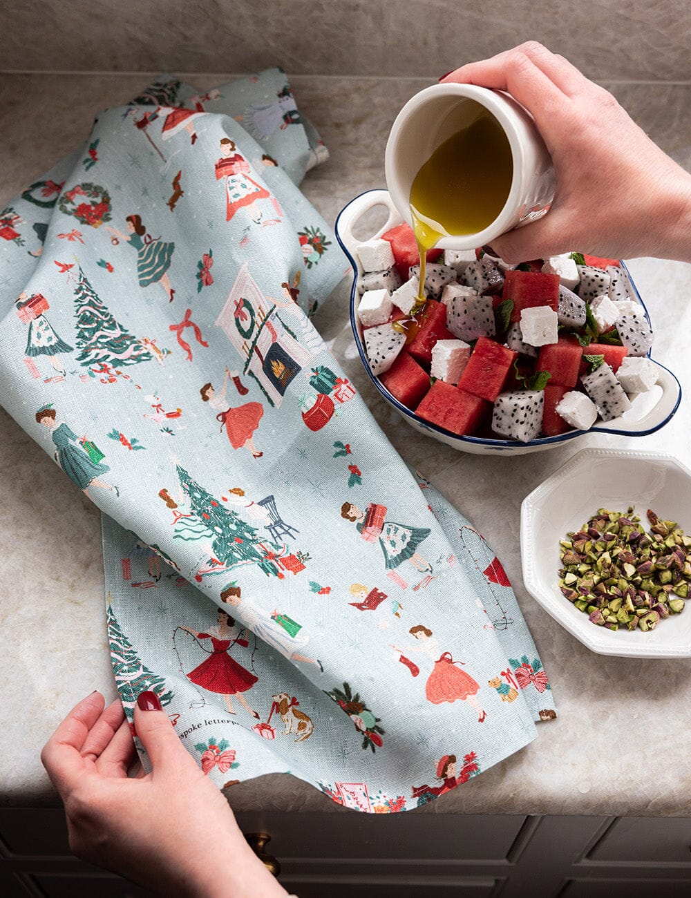 Christmas Ladies 100% Linen Tea Towel