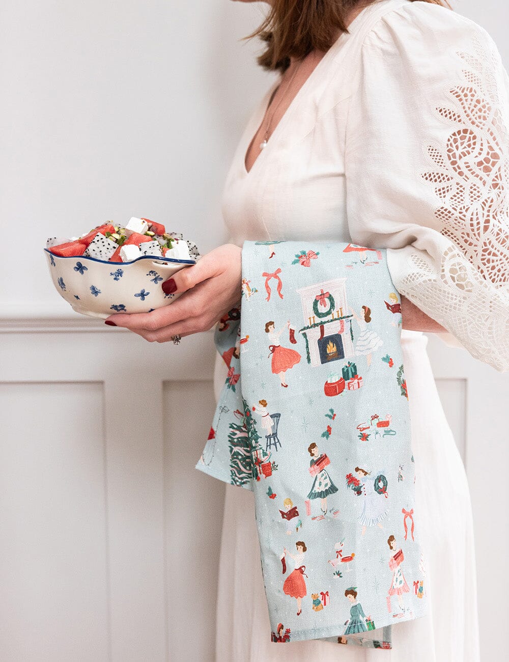 Christmas Ladies 100% Linen Tea Towel
