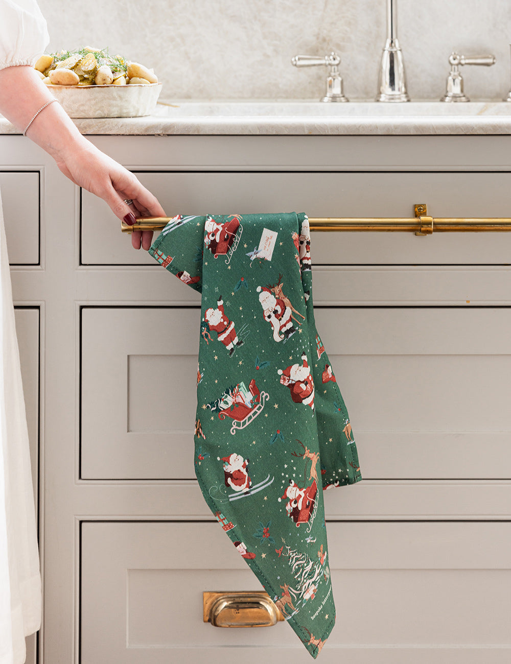 Christmas Santas 100% Linen Tea Towel