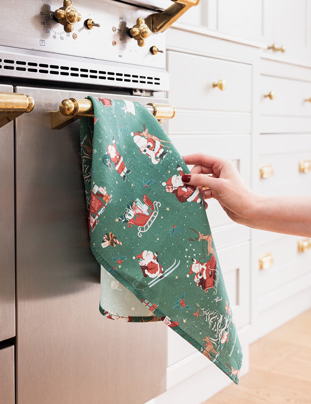 Christmas Santas 100% Linen Tea Towel