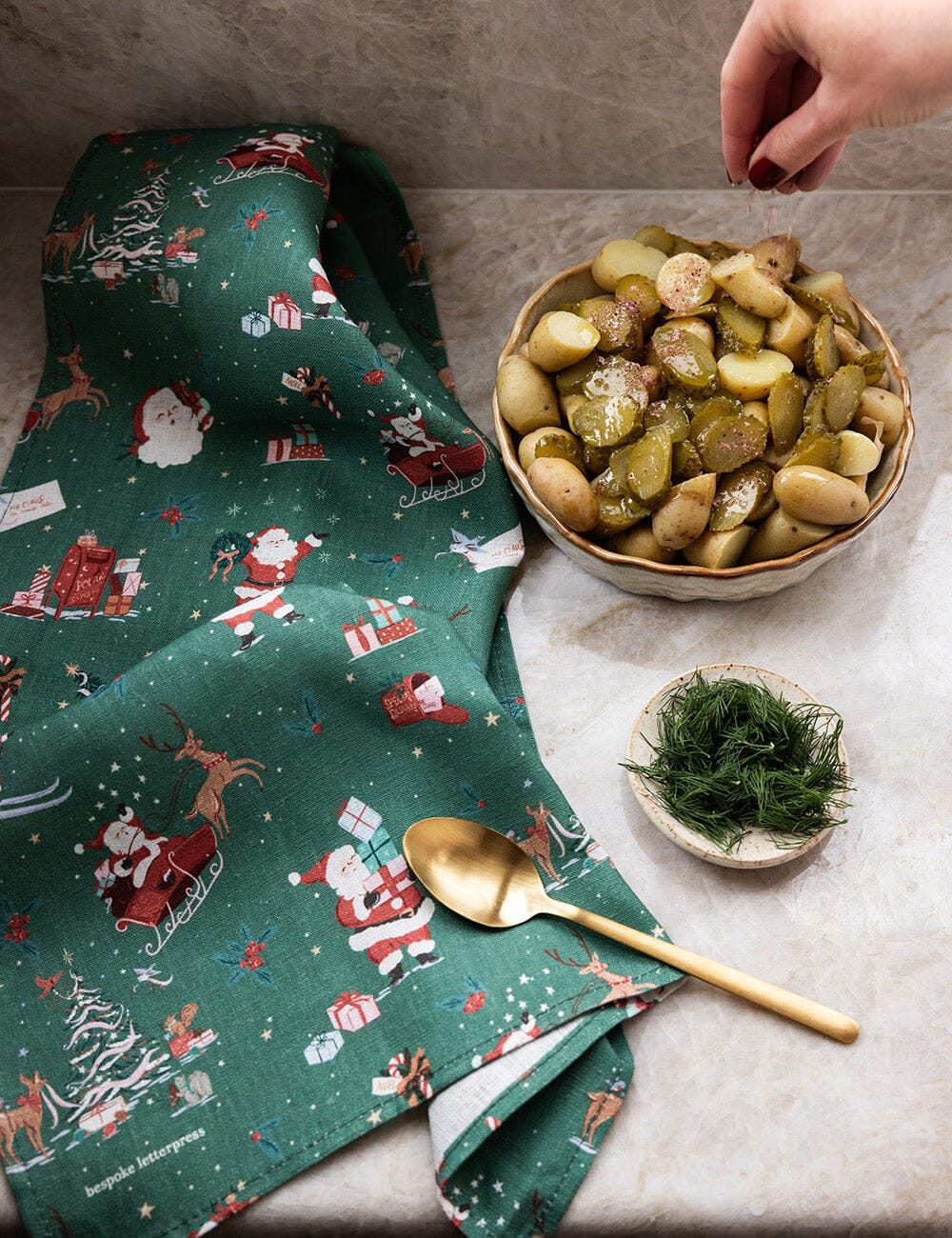 Christmas Santas 100% Linen Tea Towel