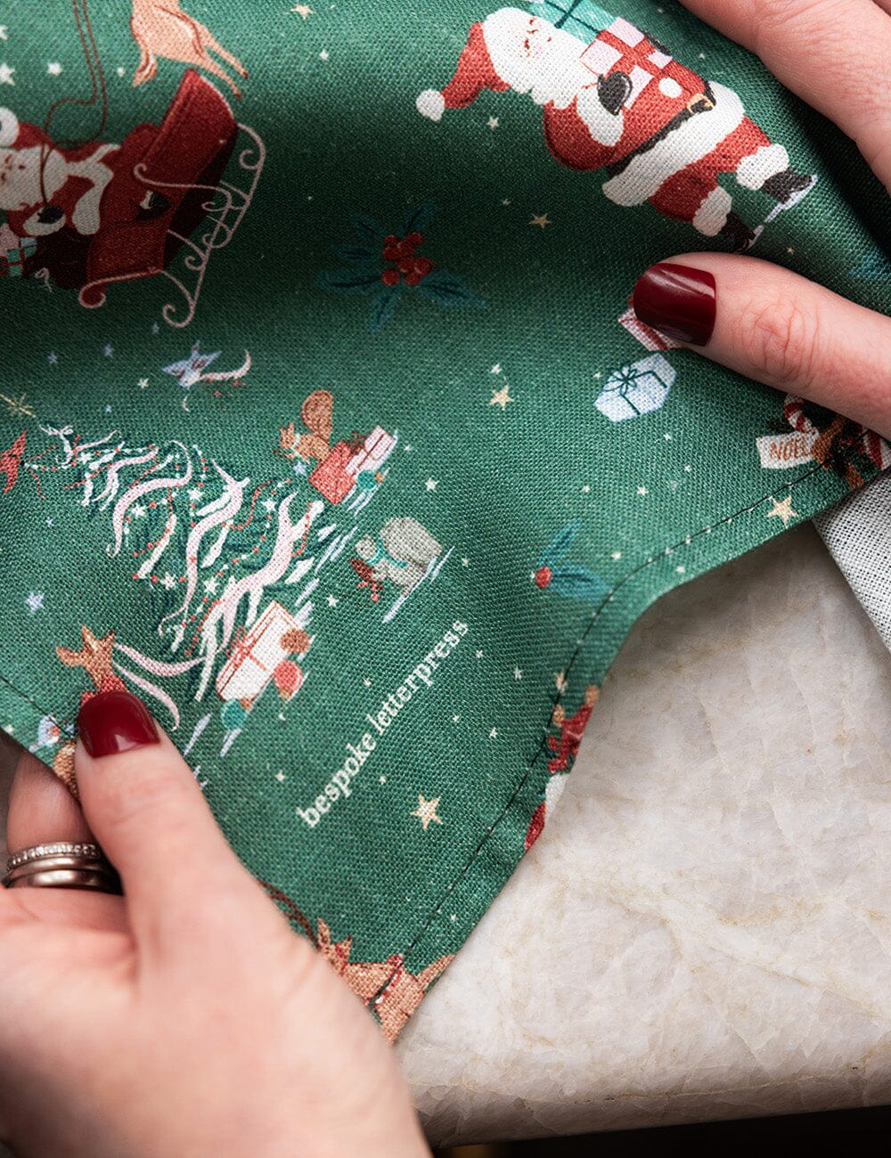 Christmas Santas 100% Linen Tea Towel