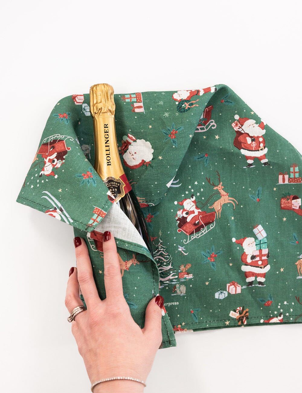 Christmas Santas 100% Linen Tea Towel