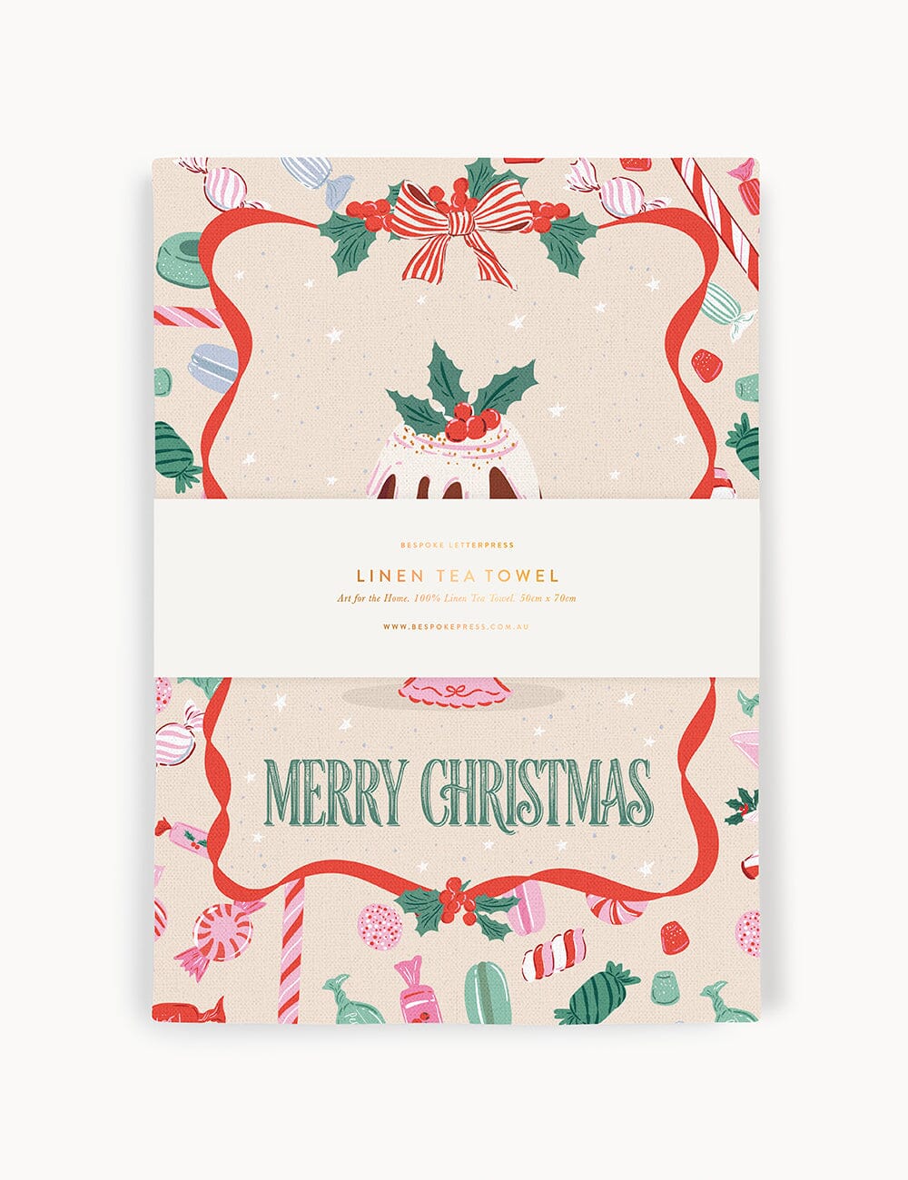 Christmas Treats 100% Linen Tea Towel Tea Towel Bespoke Letterpress 