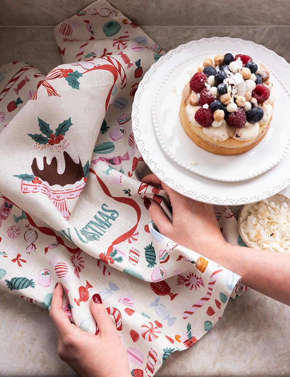 Christmas Treats 100% Linen Tea Towel