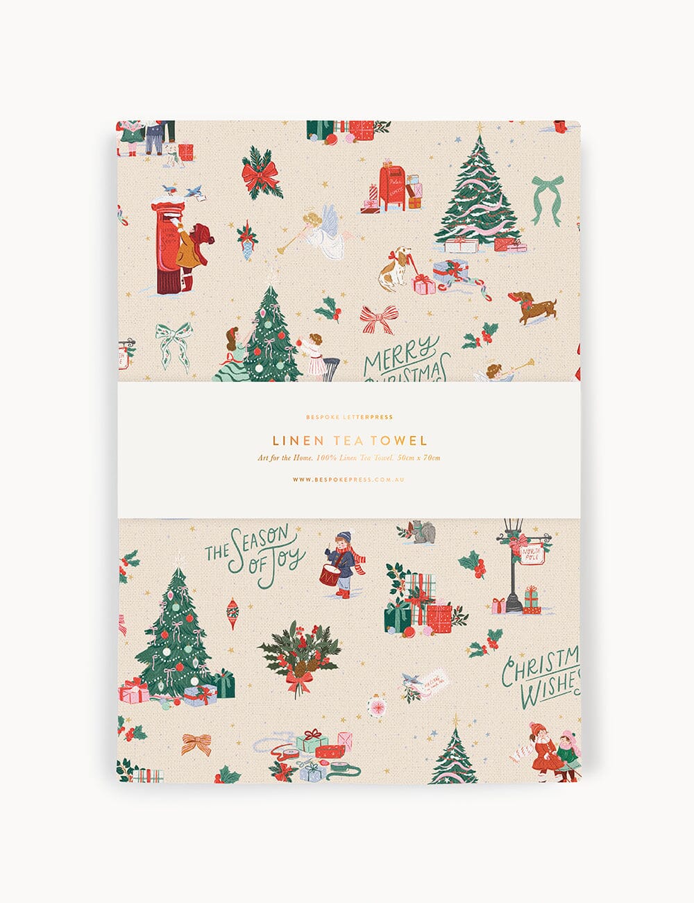 Season of Joy 100% Linen Tea Towel Tea Towel Bespoke Letterpress 