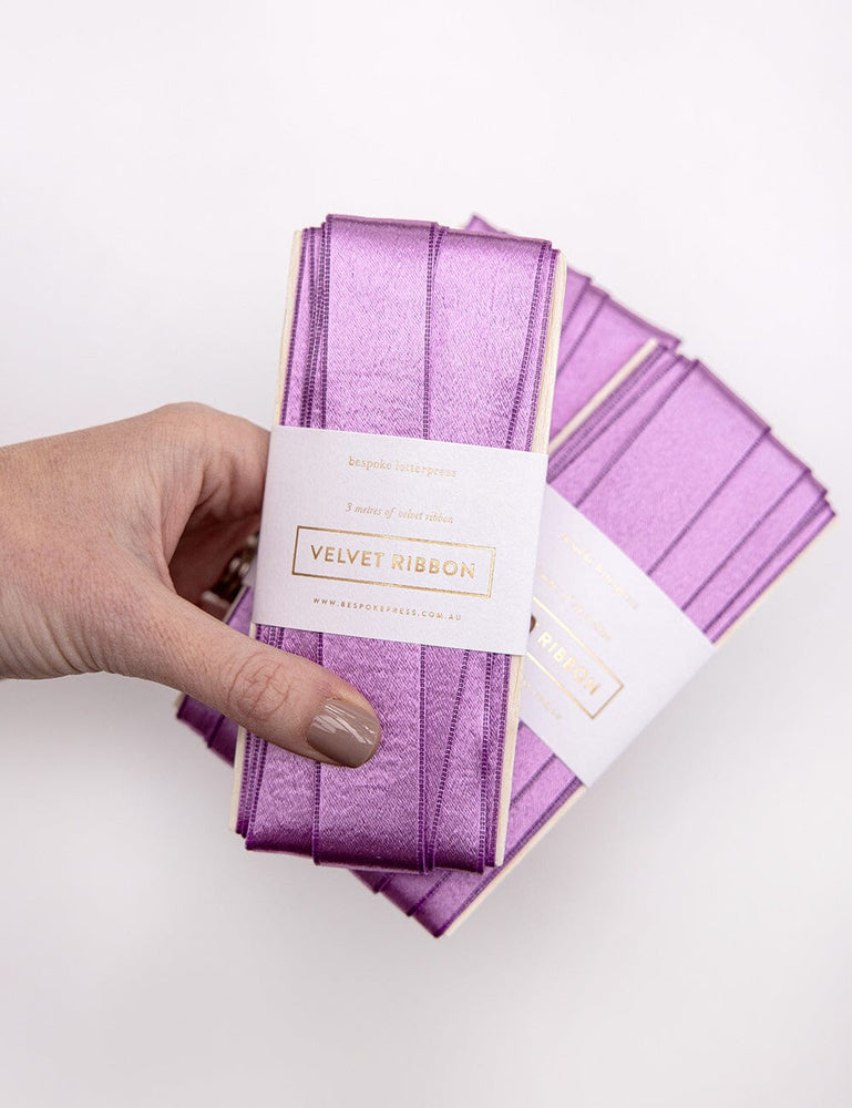 Lilac Velvet Ribbon Bespoke Letterpress 