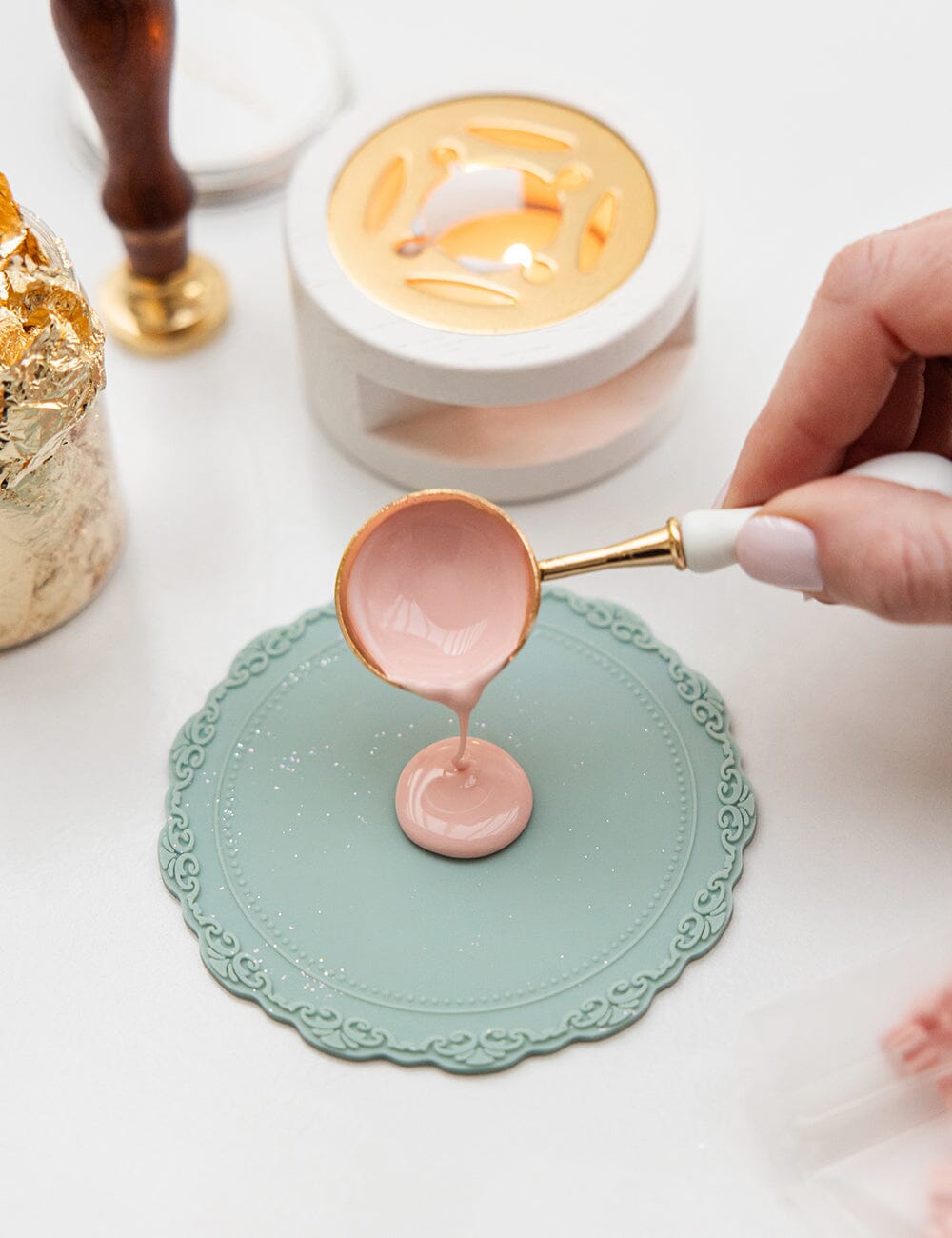 Wax Bead Spoon - White Desktop Stationery Bespoke Letterpress 