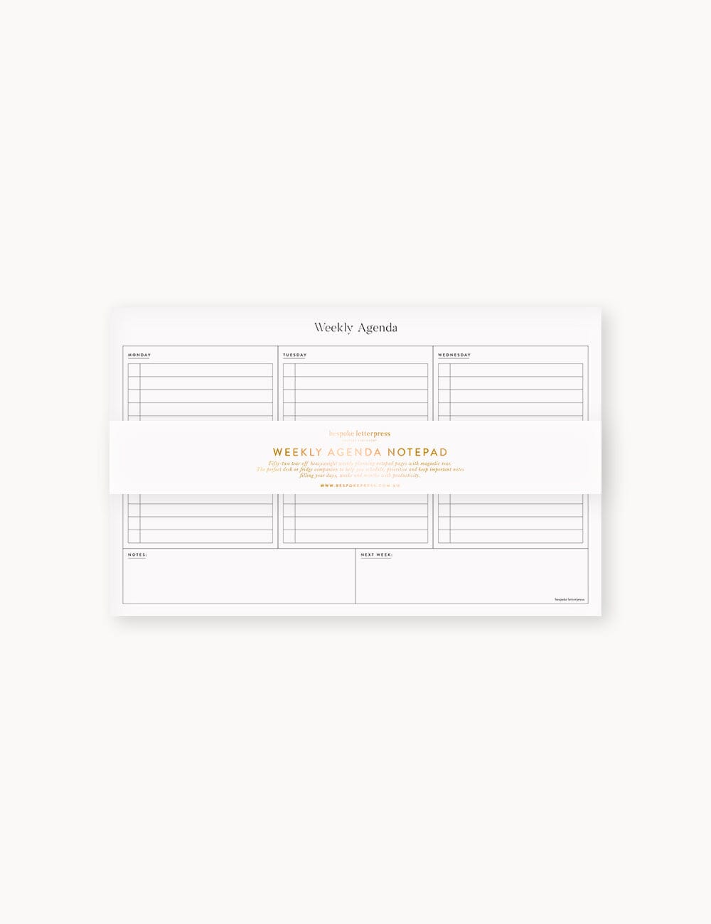 Weekly Agenda Fridge Notepad Notebooks Bespoke Letterpress 