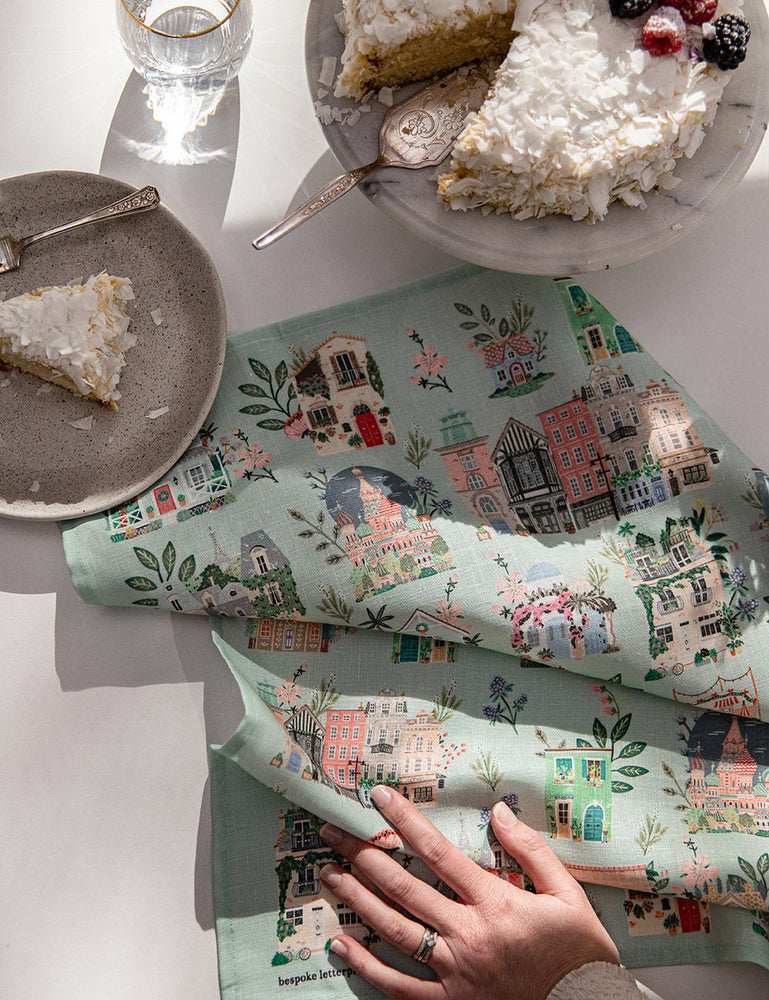 Around the World 100% Linen Tea Towel Tea Towel Bespoke Letterpress 