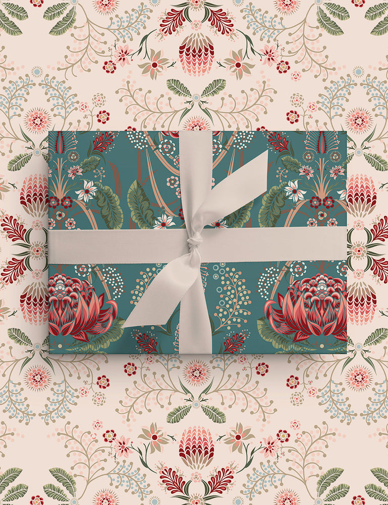 Bush Teal / Grevillea 100pk Gift Wrap Bespoke Letterpress 