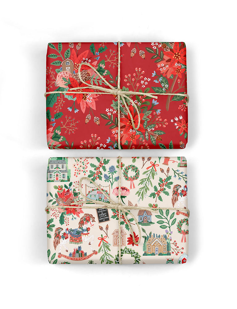 Christmas Joy / Red Floral 100pk Gift Wrap Bespoke Letterpress 
