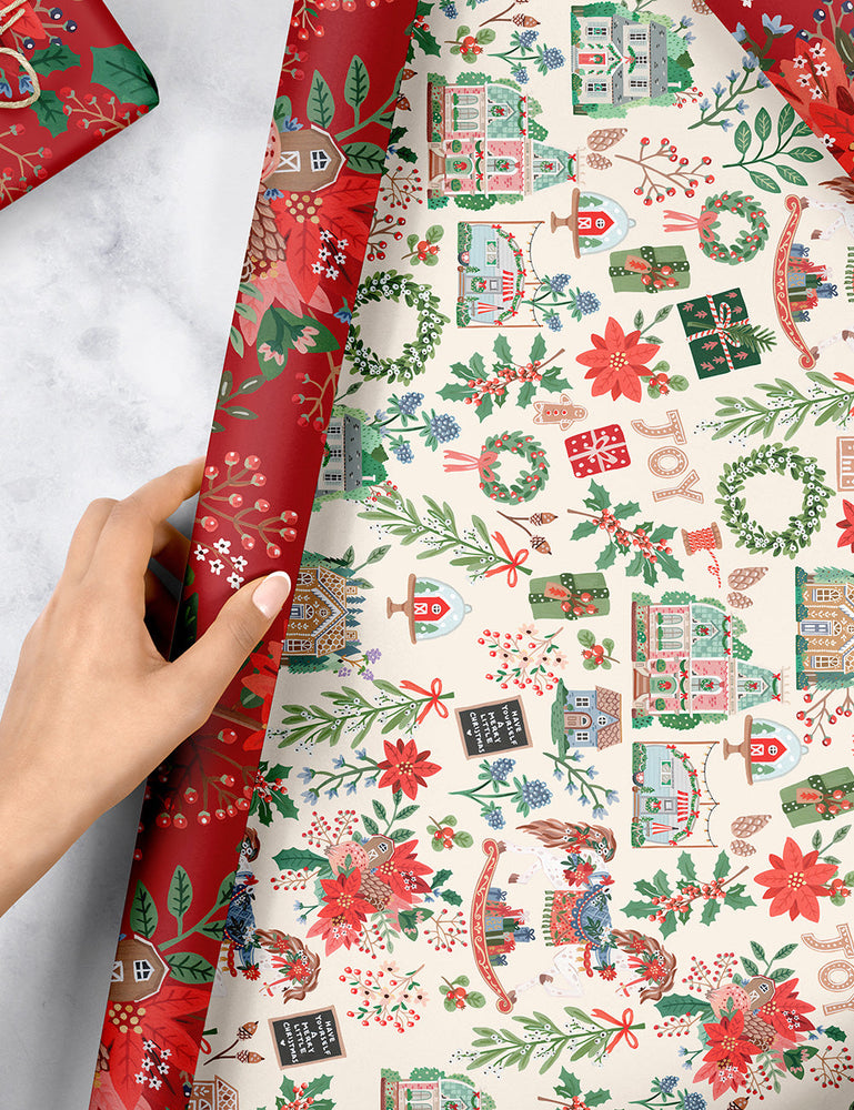 Christmas Joy / Red Floral 6pk Gift Wrap Bespoke Letterpress 
